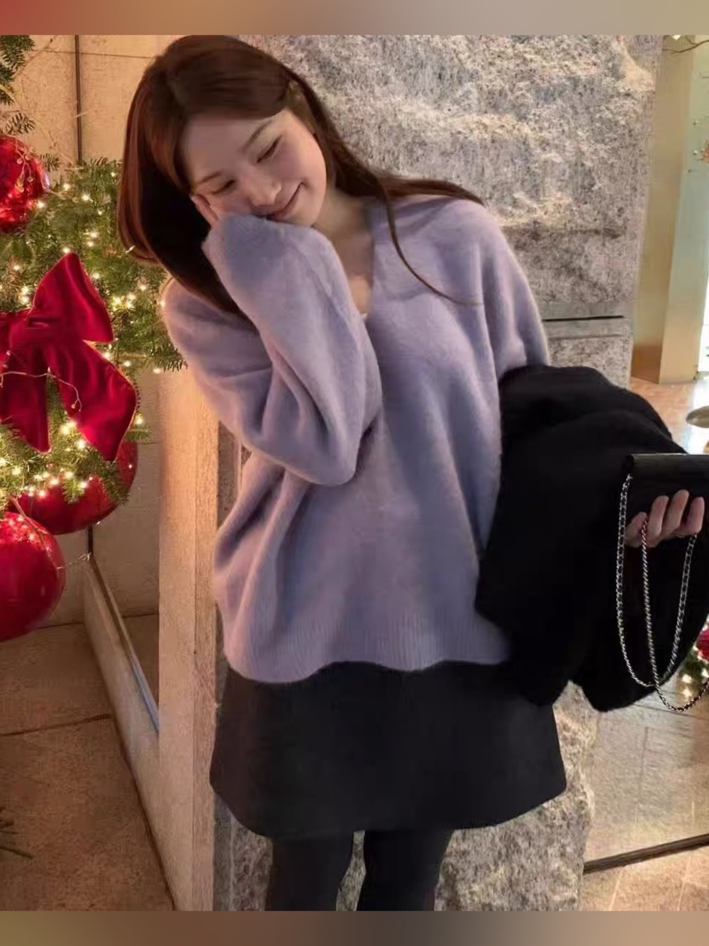 OUNCE V-Neck Lavender Cozy Knit Sweater - Women